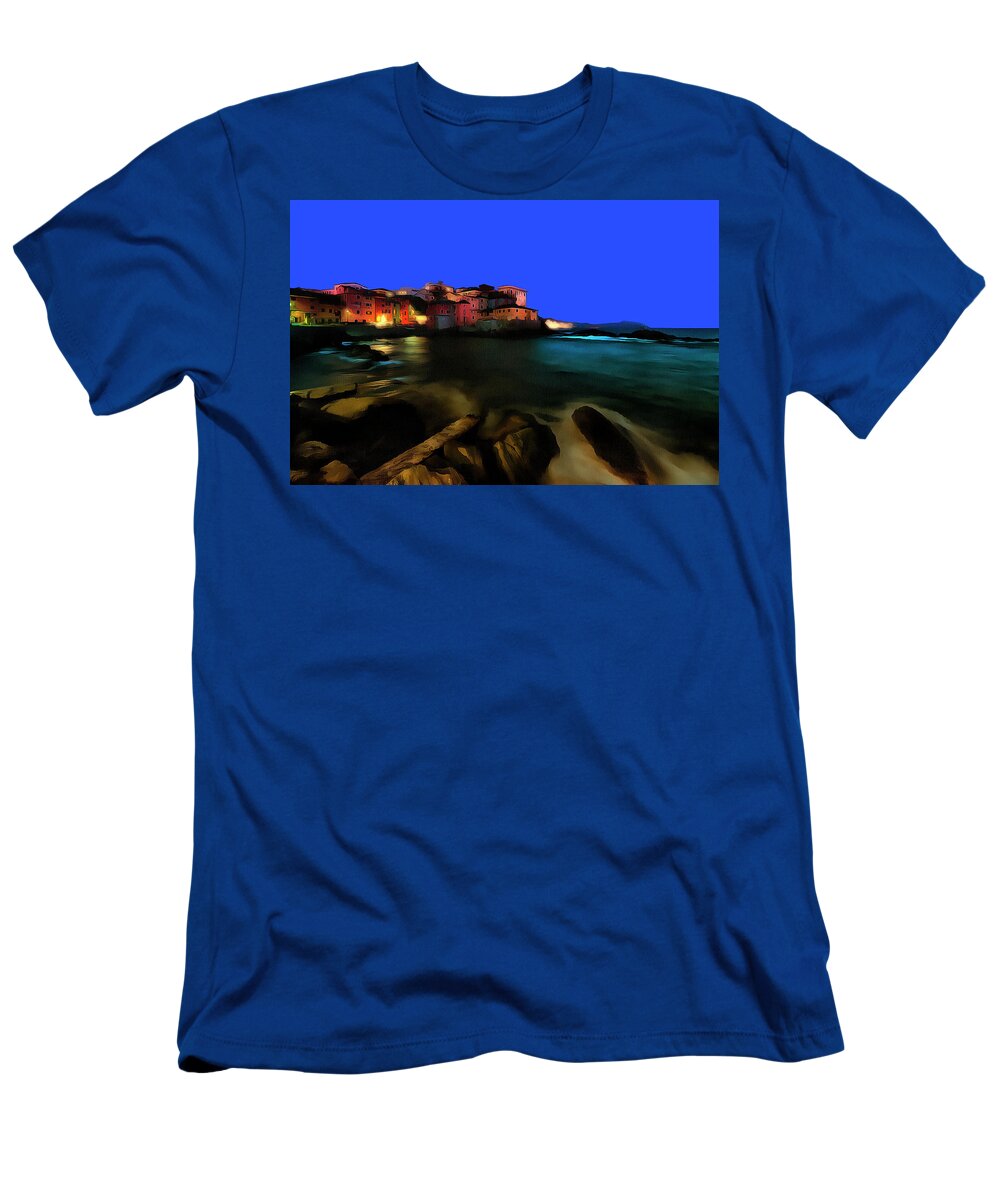 Boccadasse T-Shirt featuring the photograph BOCCADASSE BY NIGHT paint by Enrico Pelos