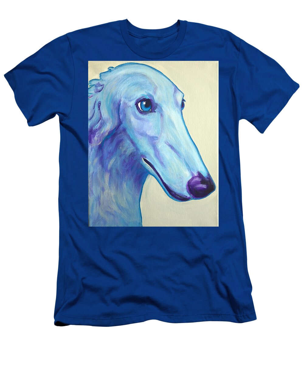 Borzoi T-Shirt featuring the painting Borzoi - Baby Blue by Dawg Painter