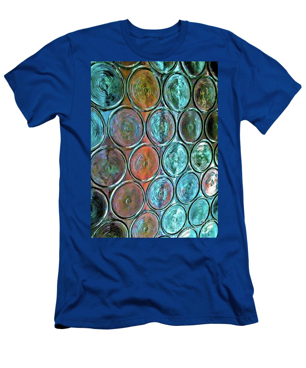 Blue Circles T-Shirt featuring the photograph Bottom of the Bottle by Jilian Cramb - AMothersFineArt