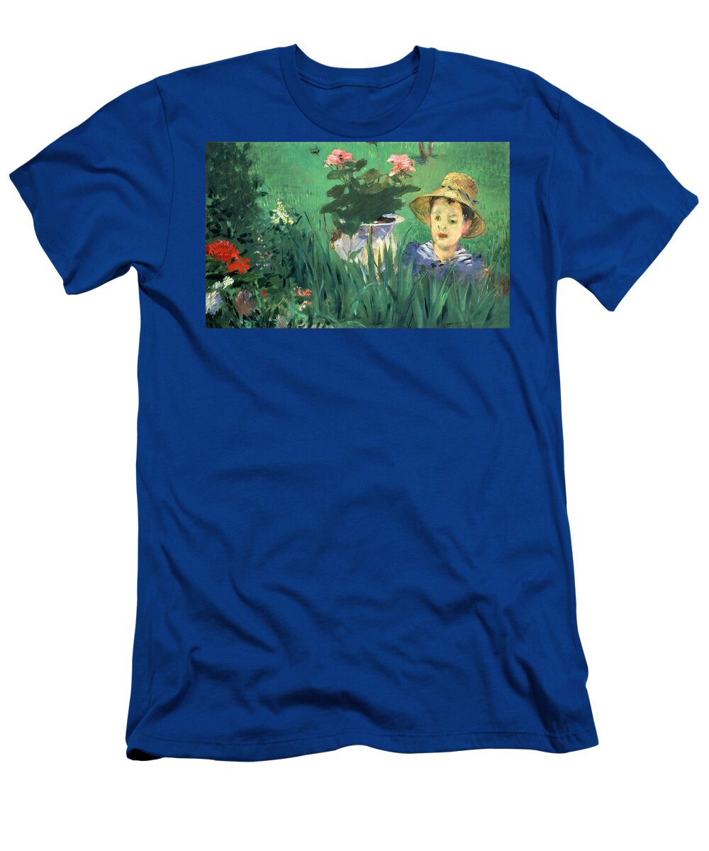 Edouard Manet T-Shirt featuring the painting Boy in Flowers. Jacques Hoschede by Edouard Manet