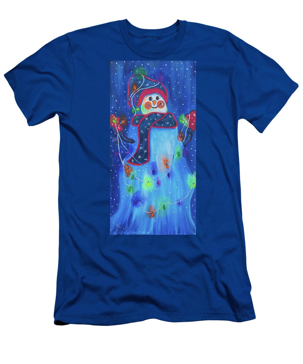 Snowman T-Shirt featuring the painting Bright Light Snowman by Neslihan Ergul Colley