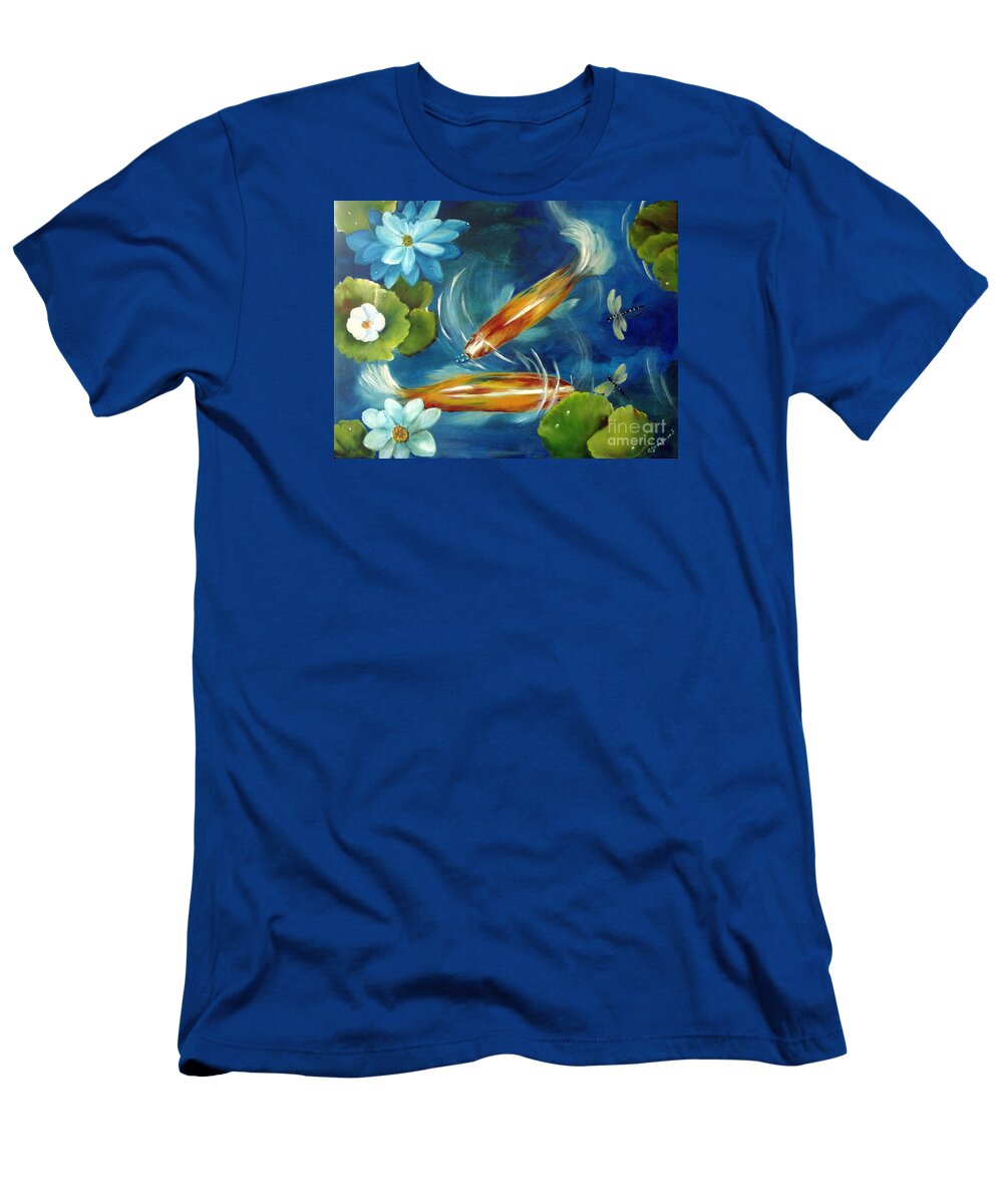 Koi T-Shirt featuring the painting Bubble Maker by Carol Sweetwood