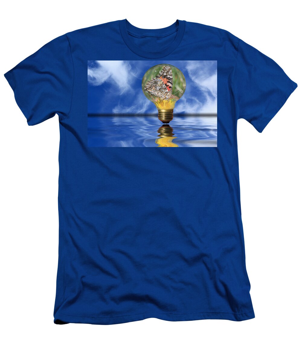Butterfly T-Shirt featuring the photograph Butterfly In Lightbulb - Landscape by Shane Bechler