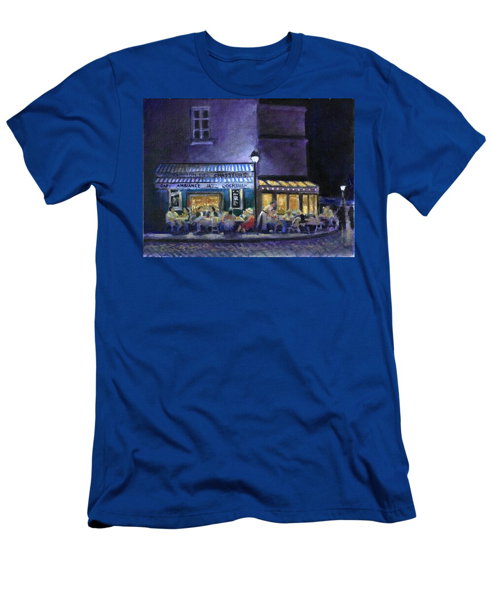 Paris Nightlife T-Shirt featuring the painting Cafe Clairon by David Zimmerman