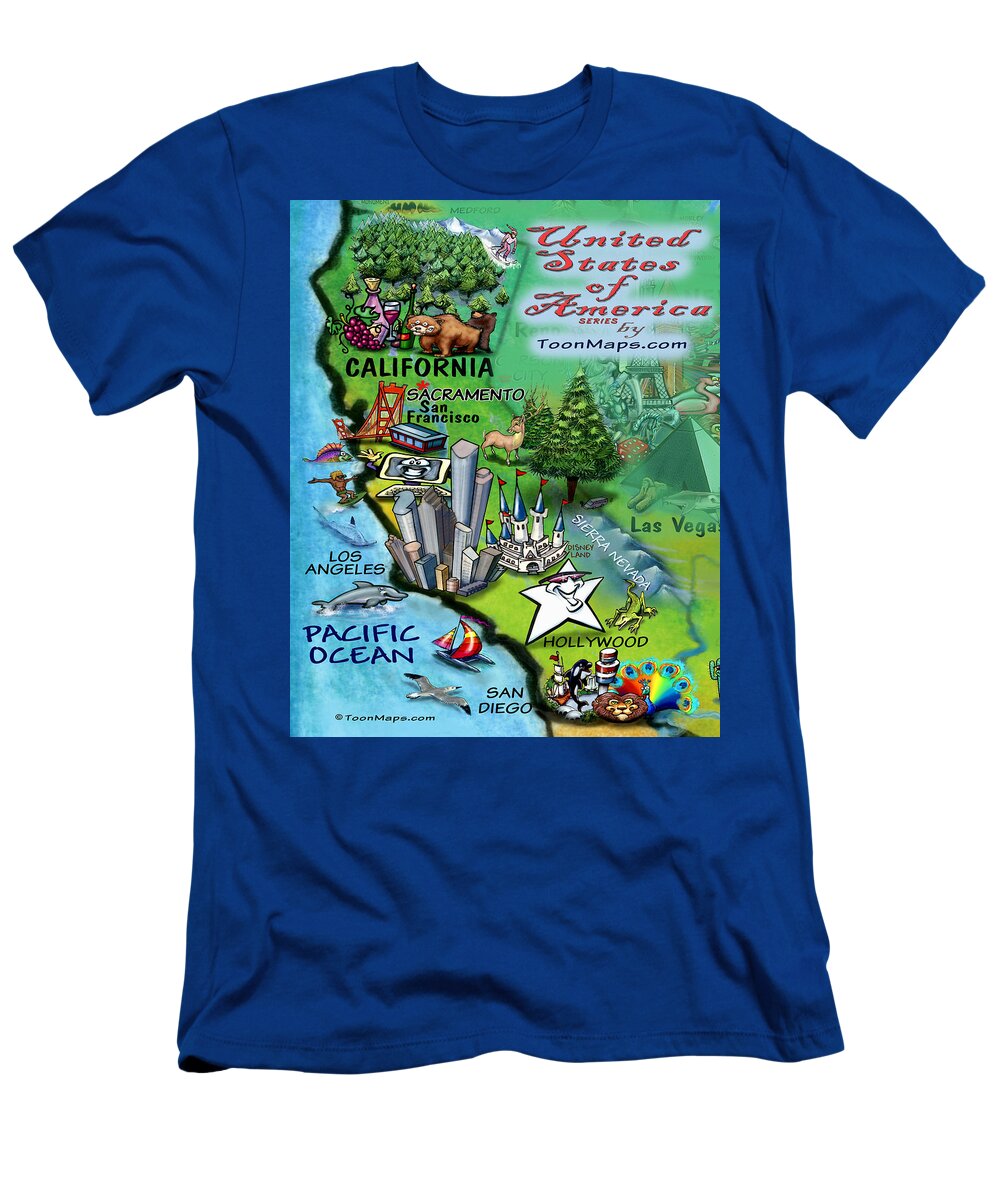 California T-Shirt featuring the digital art California Fun Map by Kevin Middleton