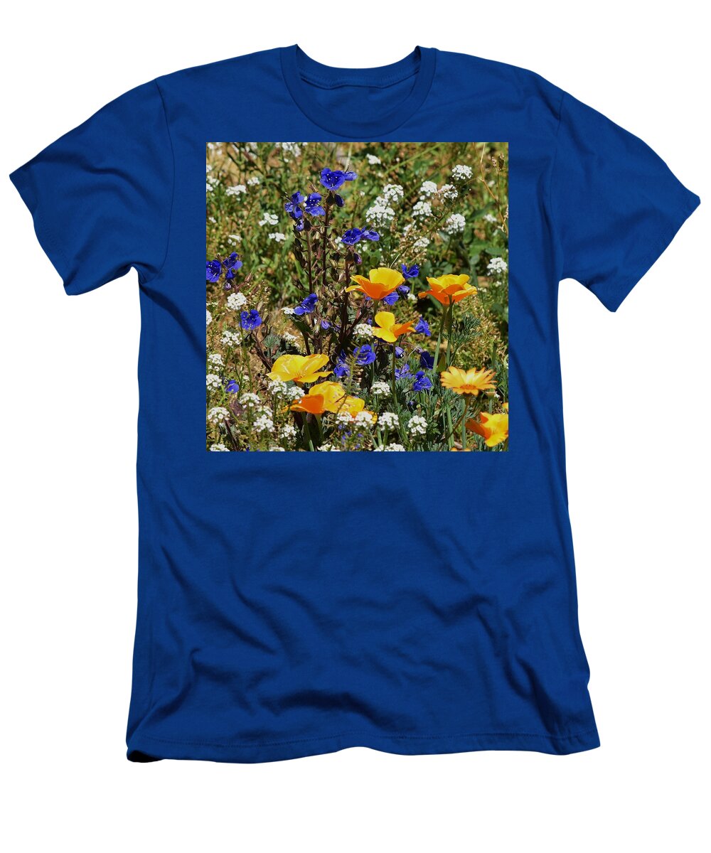 Linda Brody T-Shirt featuring the photograph California Poppies and Bluebells 2 by Linda Brody