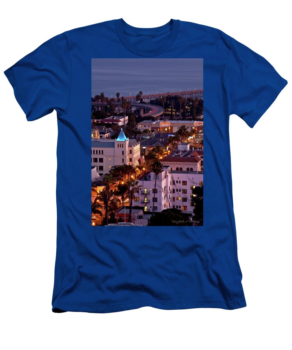 Ventura T-Shirt featuring the photograph California Street at Ventura California by John A Rodriguez