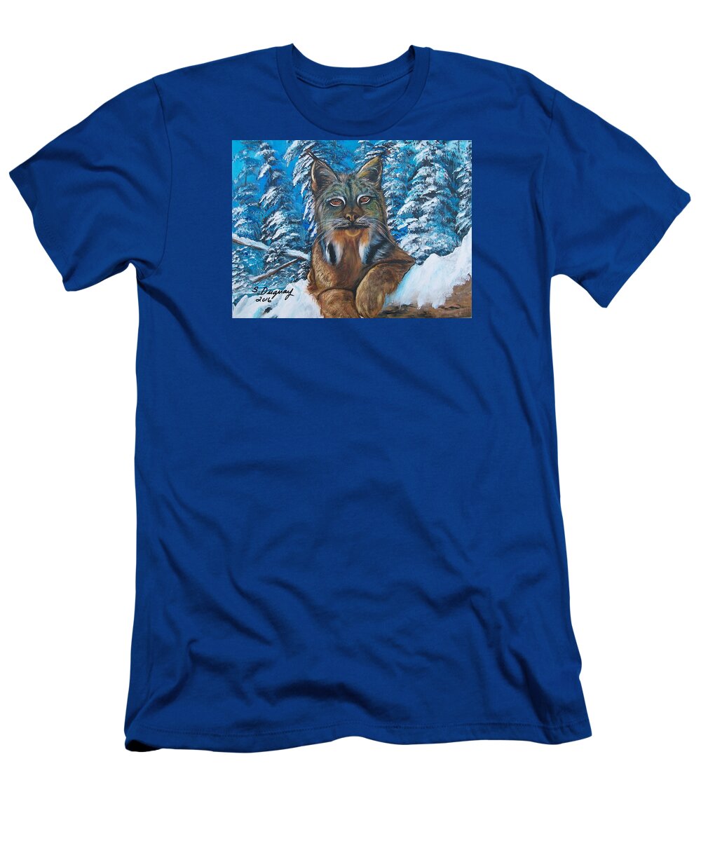 Orange T-Shirt featuring the painting Canadian Lynx by Sharon Duguay