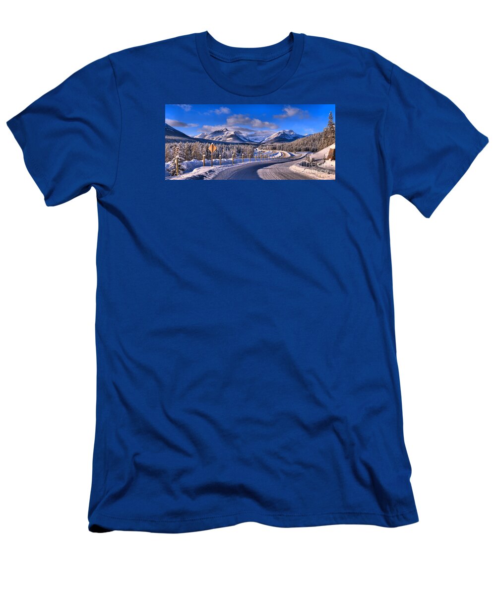 Lake Louise T-Shirt featuring the photograph Canadian Rockies Highway by Adam Jewell