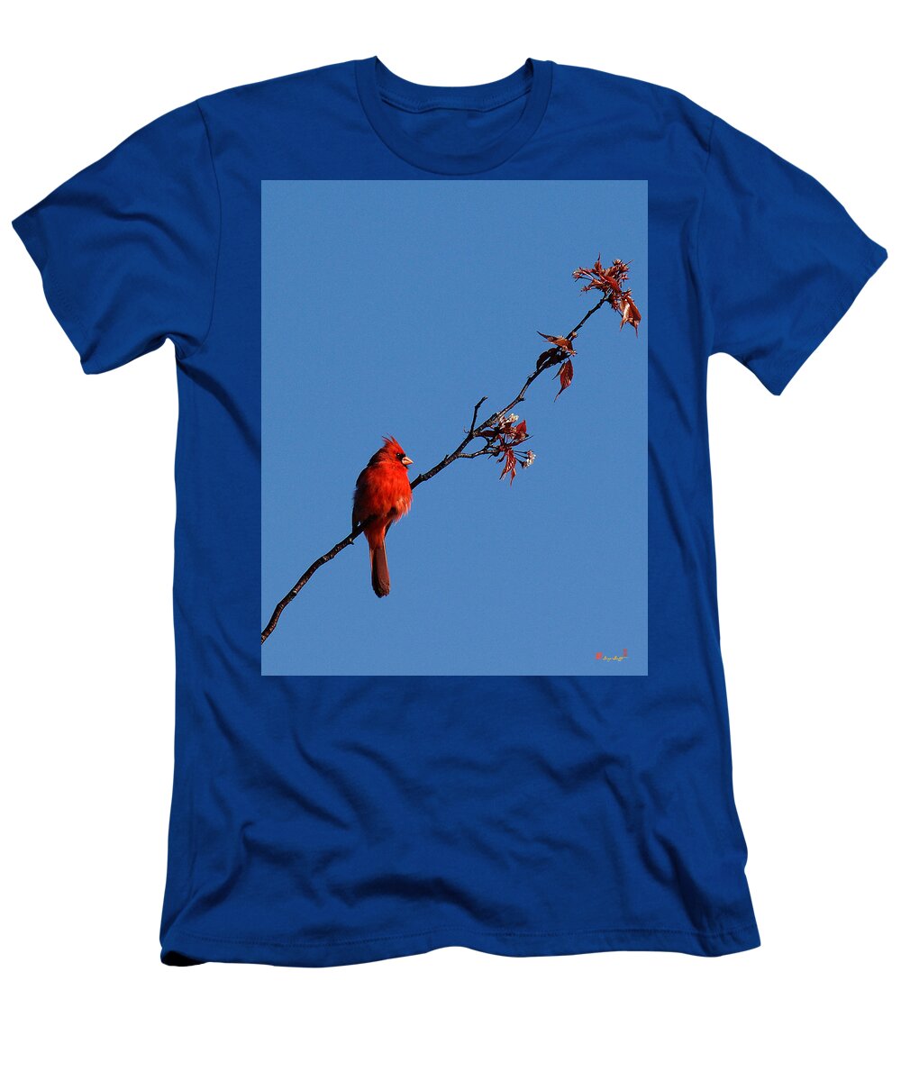 Marsh T-Shirt featuring the photograph Cardinal on a Cherry Branch DSB033 by Gerry Gantt