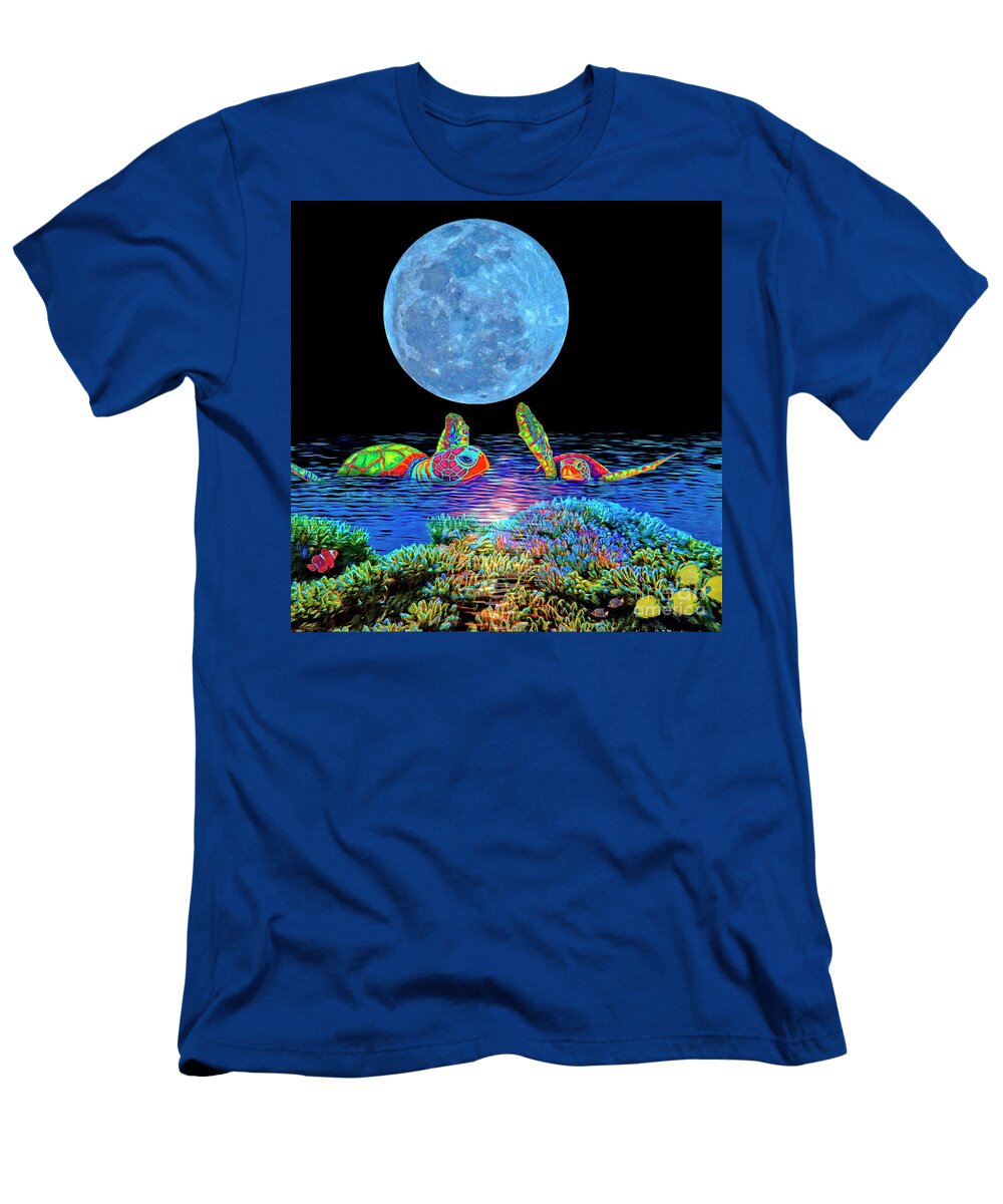 Sea Turtles T-Shirt featuring the mixed media Caribbean Tropical Night by Sandra Selle Rodriguez