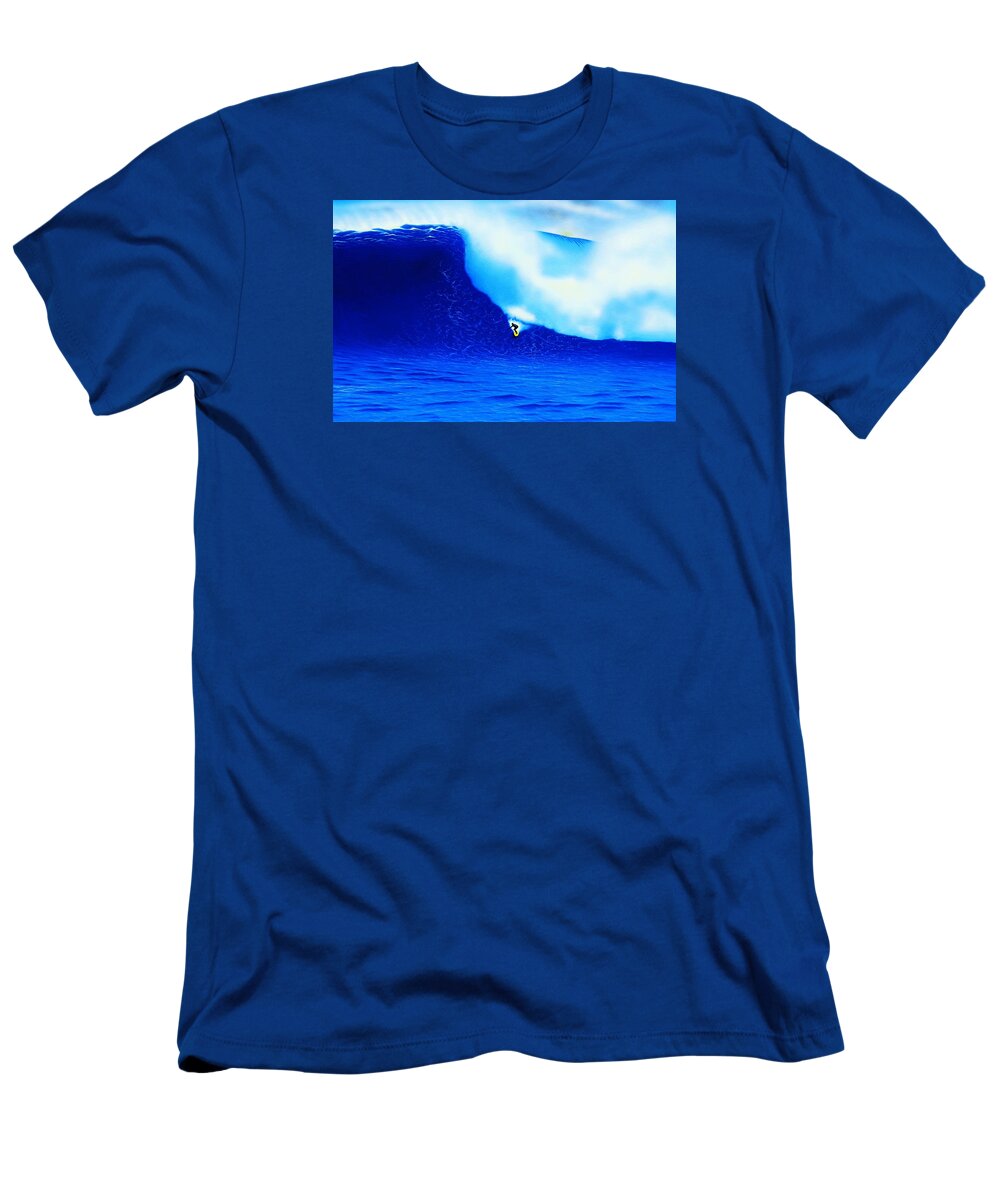 Surfing T-Shirt featuring the painting Mavericks 2001 by John Kaelin