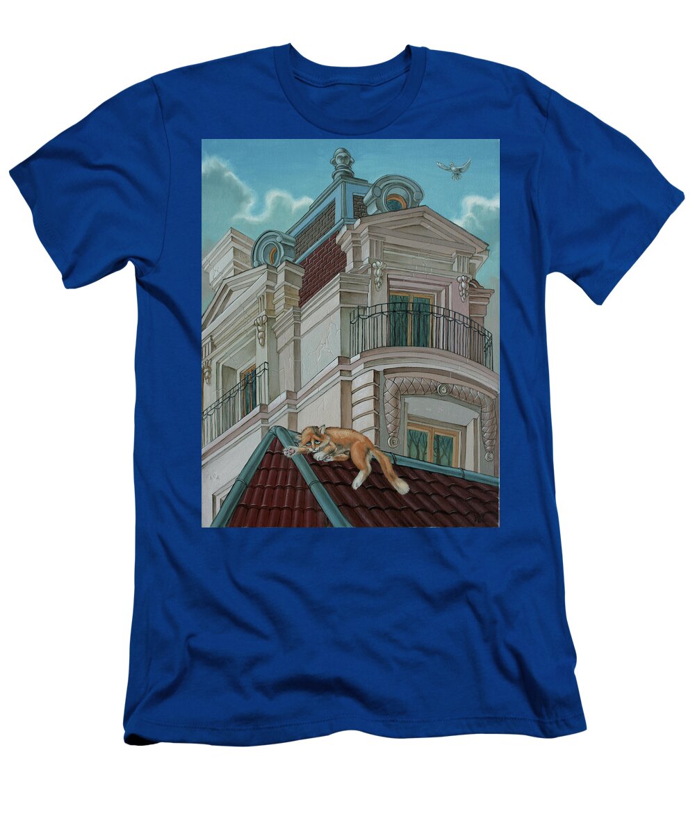 France T-Shirt featuring the painting Cat from a Boulevard Saint-Michel by Victor Molev