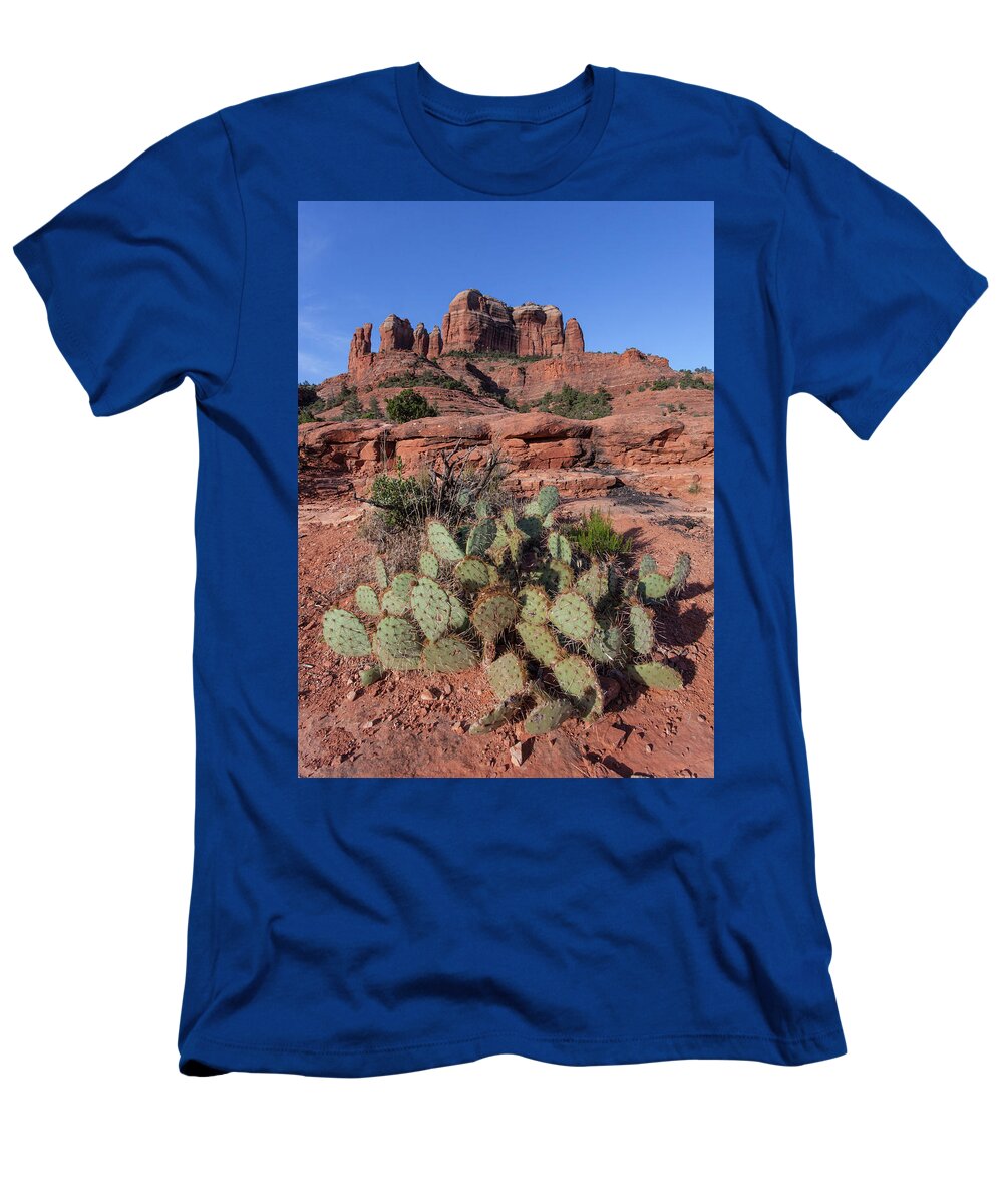 Cathedral Rock T-Shirt featuring the photograph Cathedral Rock Cactus Grove by Lon Dittrick