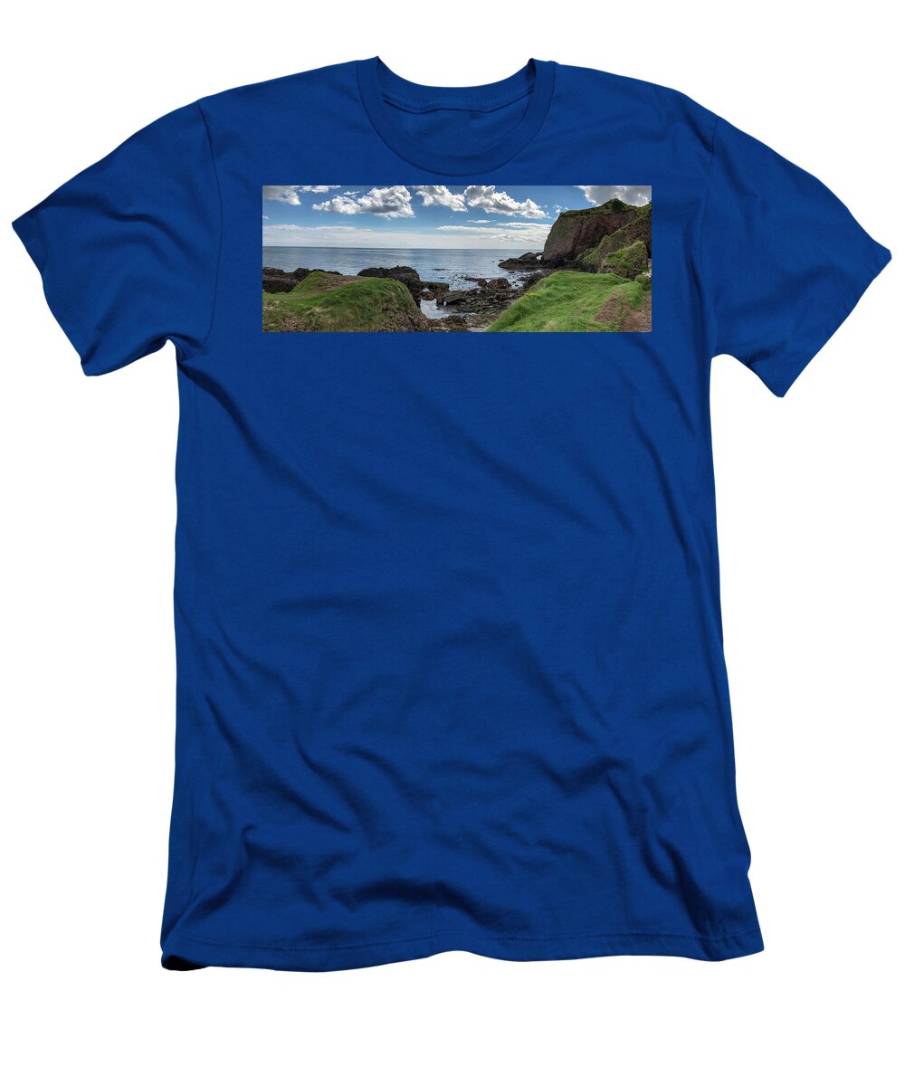 Caves Of Cushendun T-Shirt featuring the photograph Caves of Cushendun Panorama by Teresa Wilson