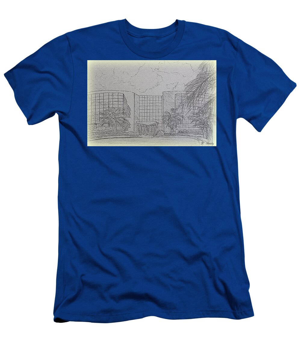 Sketch T-Shirt featuring the drawing Central Florida Community College - The Ewers Century Center by Lessandra Grimley