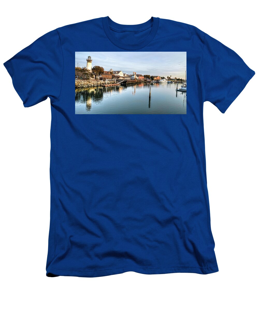 Lighthouse Water Reflections Oxnard California Boats Docks T-Shirt featuring the photograph Channel Island Marina three by Wendell Ward