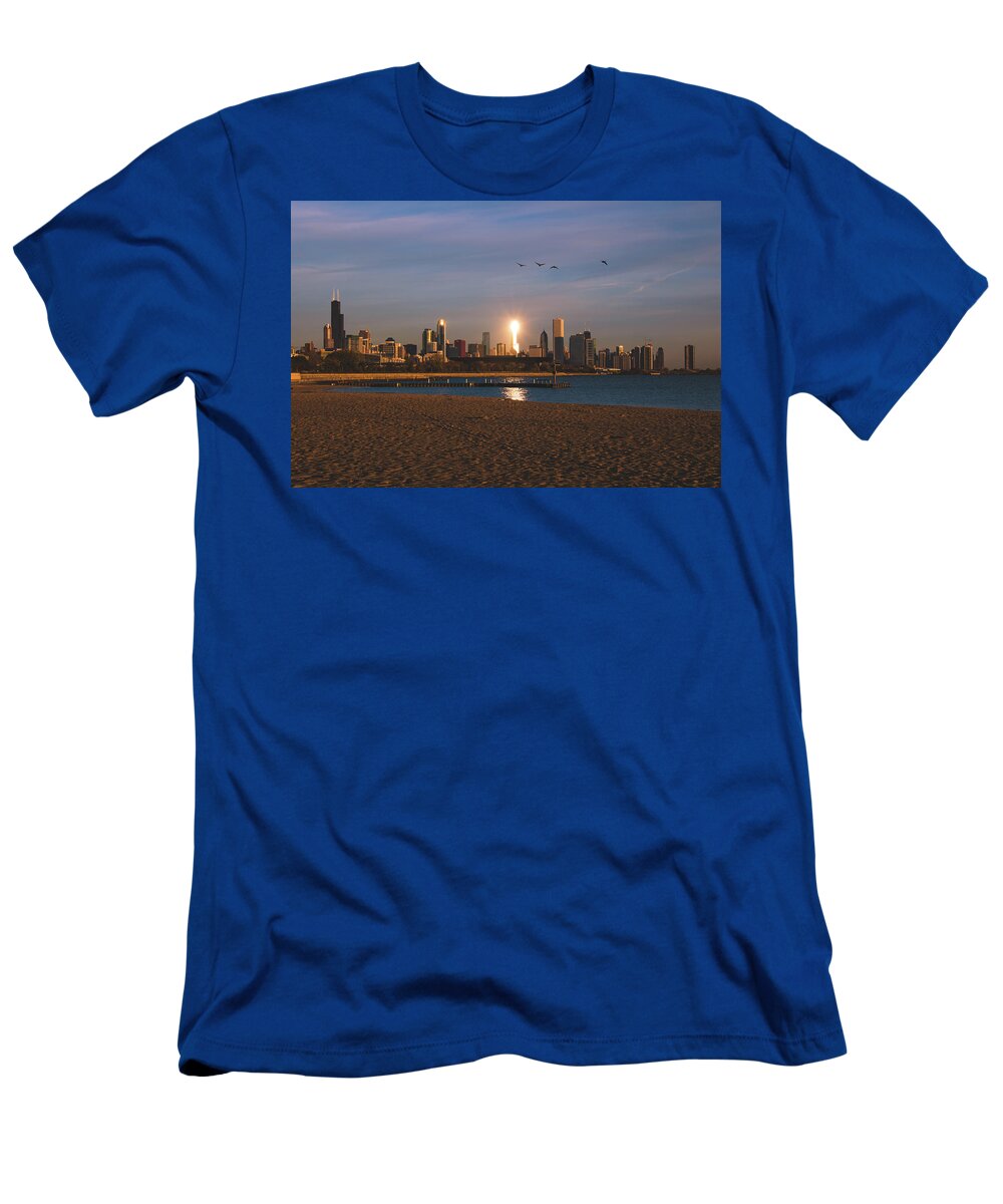 Chicago T-Shirt featuring the photograph Chicago Skyline Morning Glow by Jay Smith