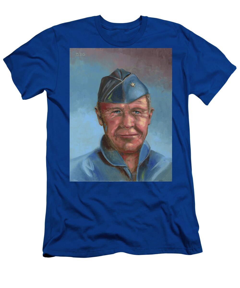 Chuck Yeager T-Shirt featuring the painting Chuck Yeager by David Bader