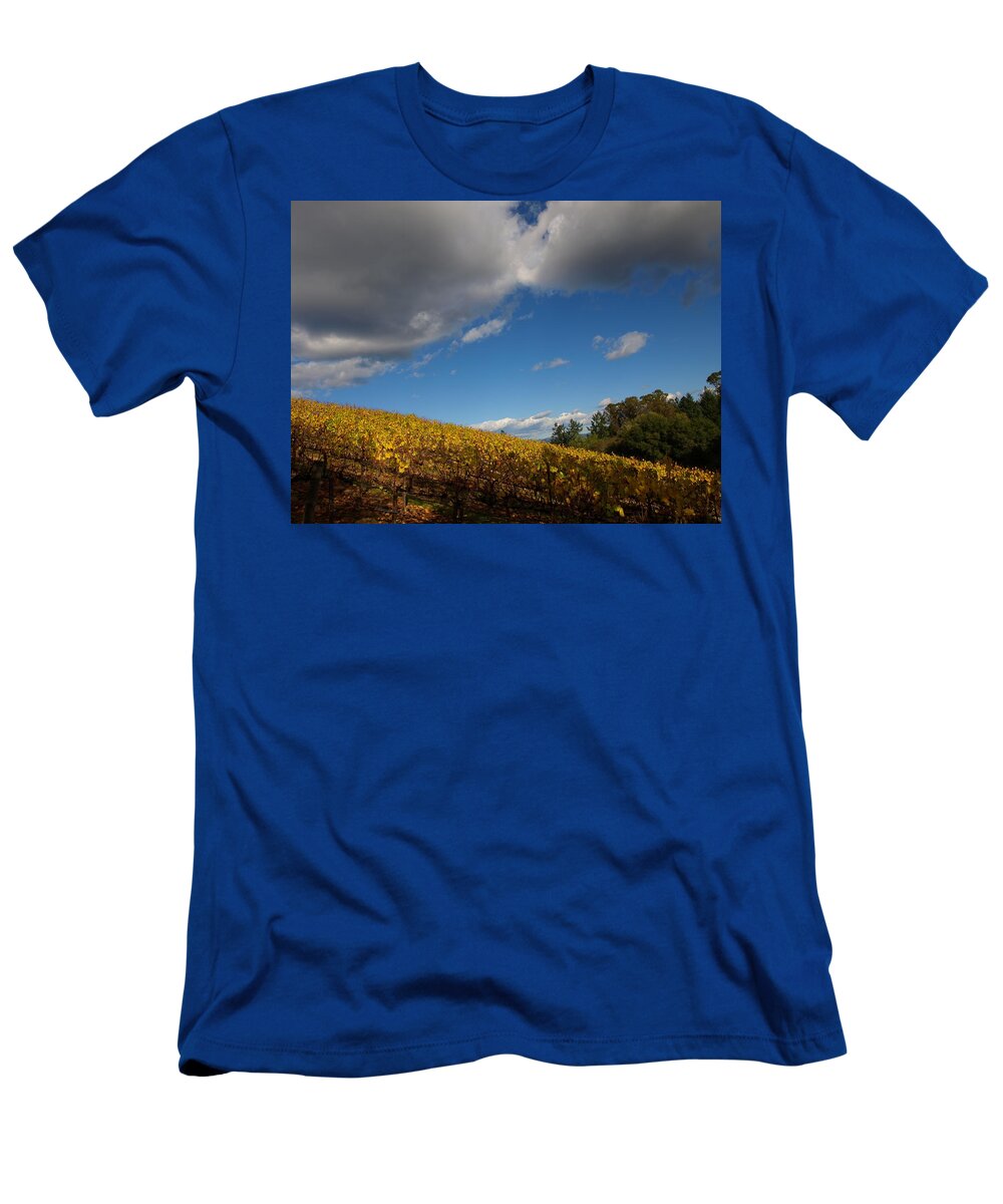 After Harvest T-Shirt featuring the photograph Cloudy Vineyard by Richard Thomas