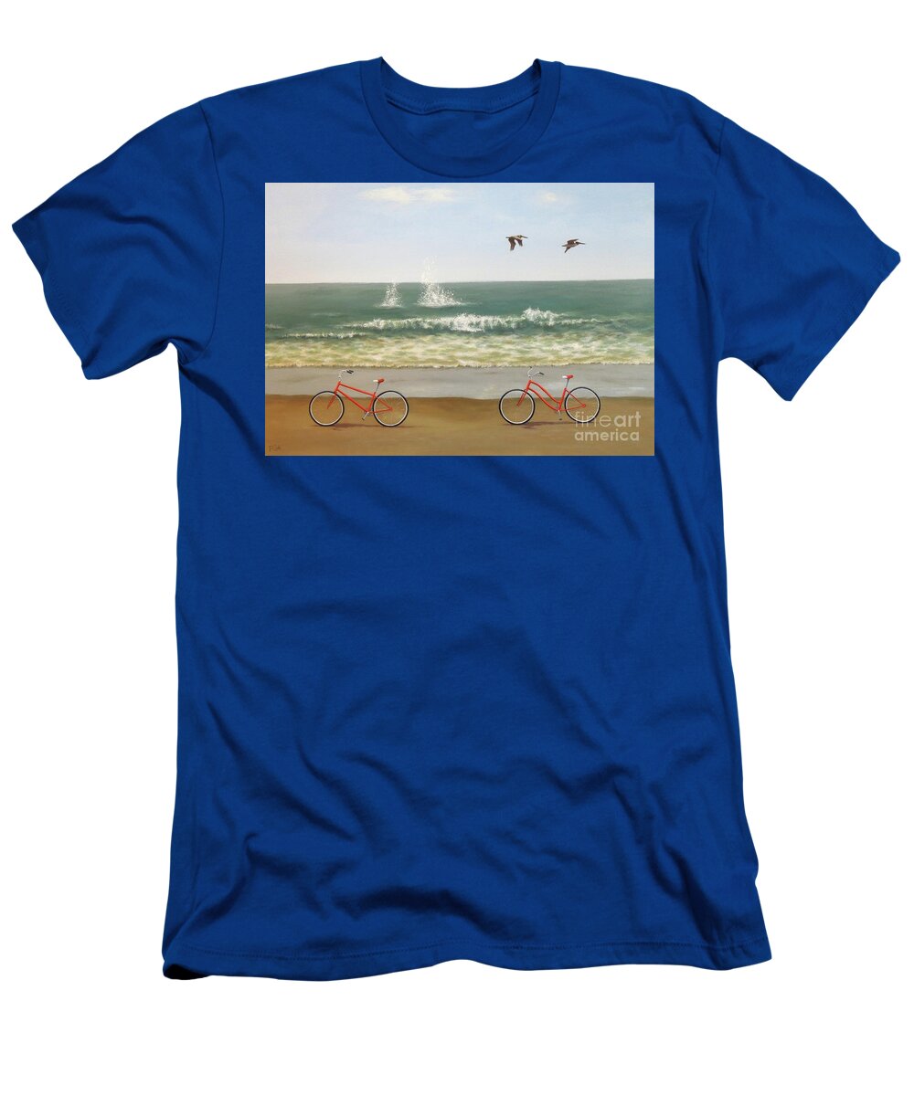 Red Bicycles T-Shirt featuring the painting Coasting by Phyllis Andrews