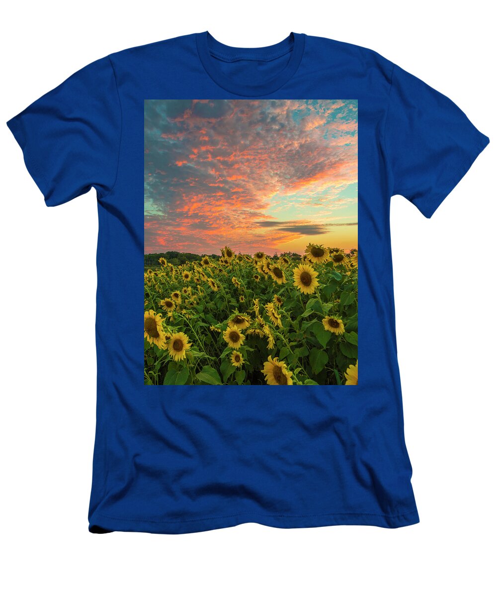 T-Shirt featuring the photograph Colby Farm sunflowers by Bryan Xavier