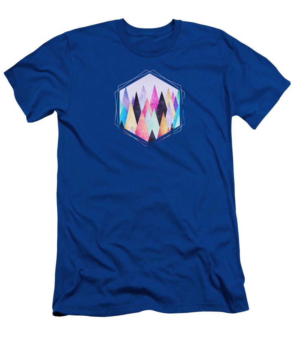 Peak T-Shirt featuring the digital art Colorful Abstract Geometric Triangle Peak Woods by Philipp Rietz