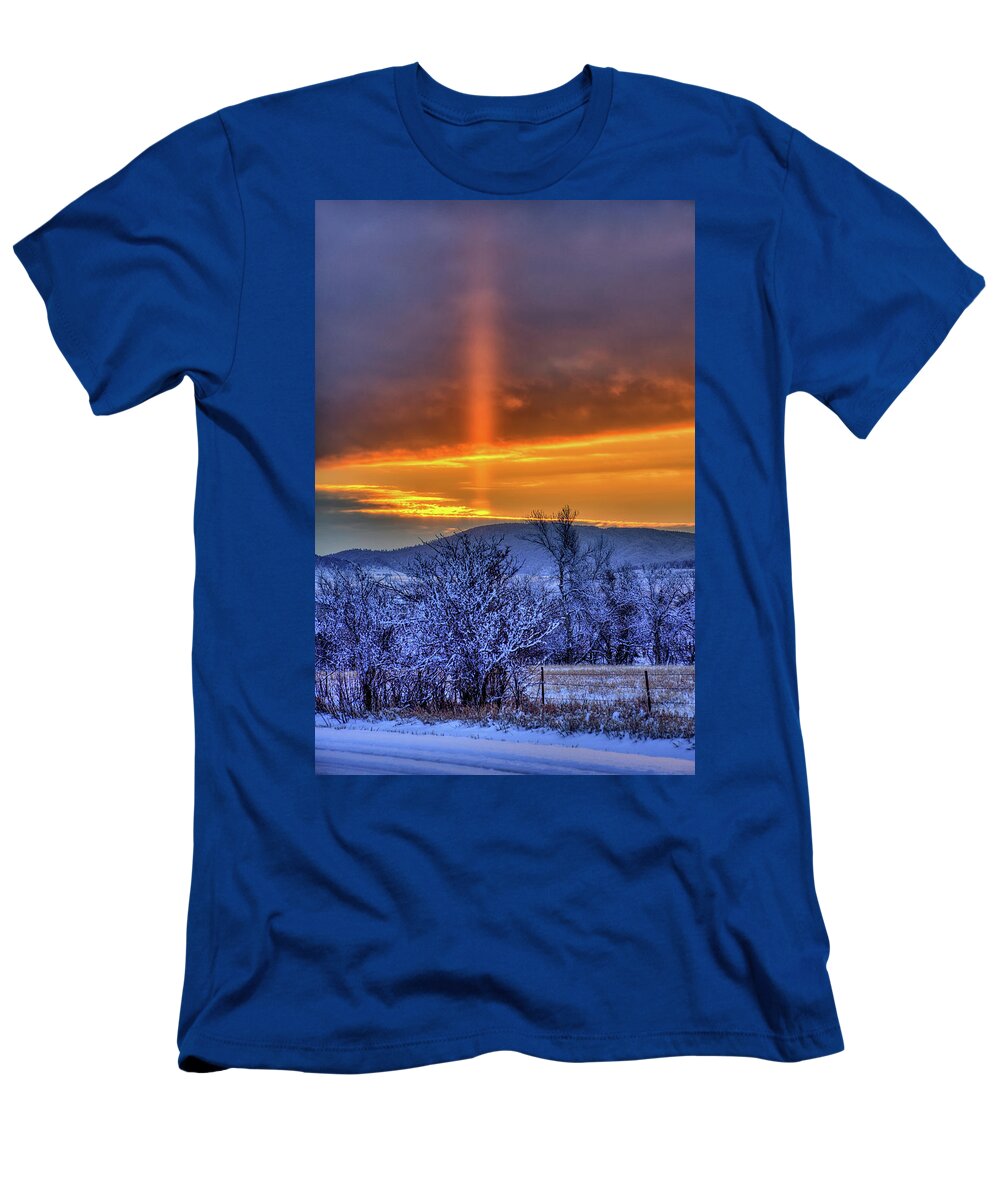 Sun T-Shirt featuring the photograph Country Winter Sun Pillar by Fiskr Larsen
