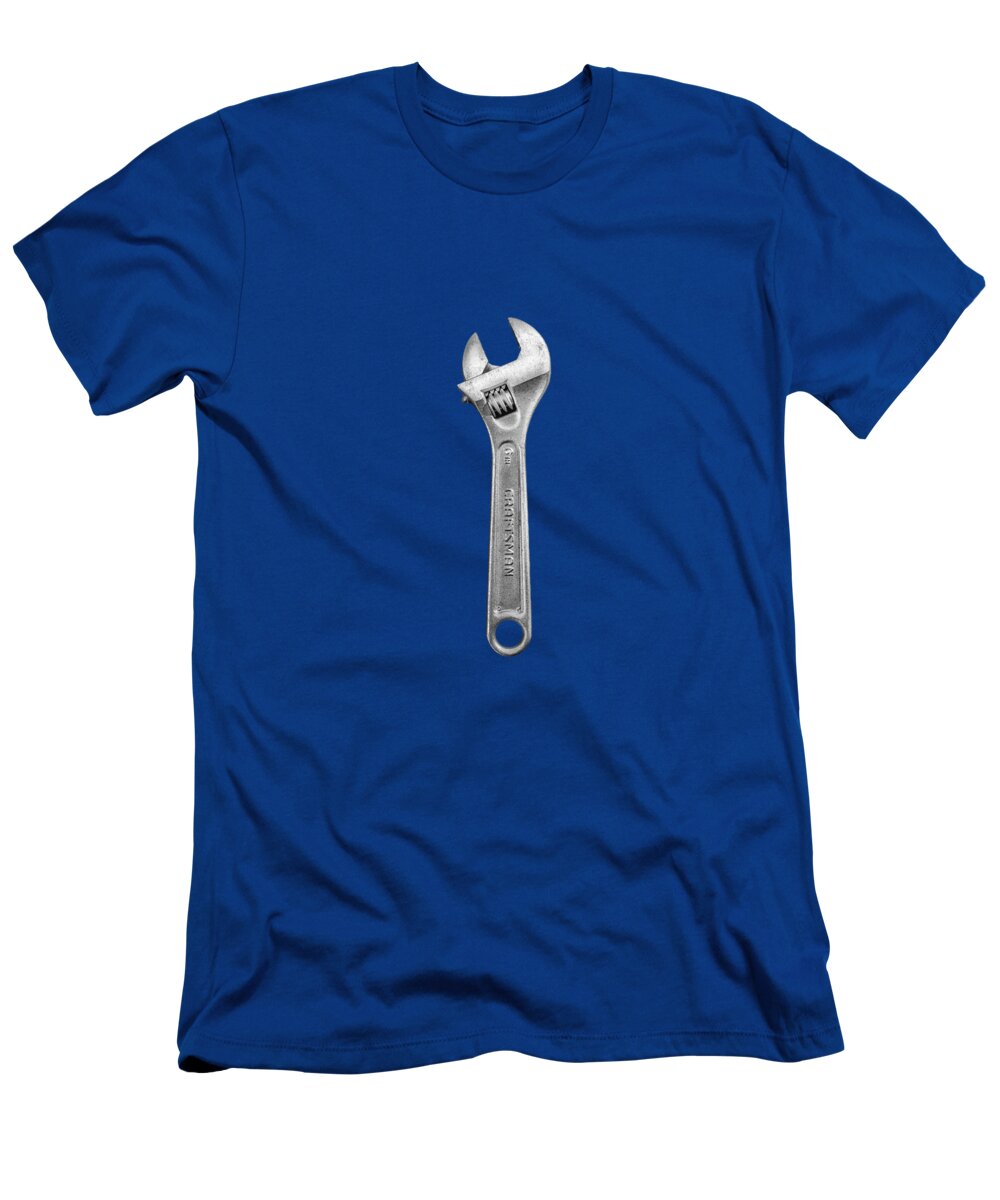 Art T-Shirt featuring the photograph Craftsman Adjustable Wrench on Plywood 67 in BW by YoPedro