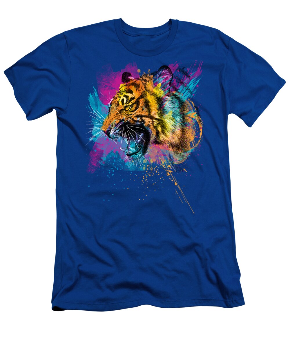 Tiger T-Shirt featuring the digital art Crazy Tiger by Olga Shvartsur
