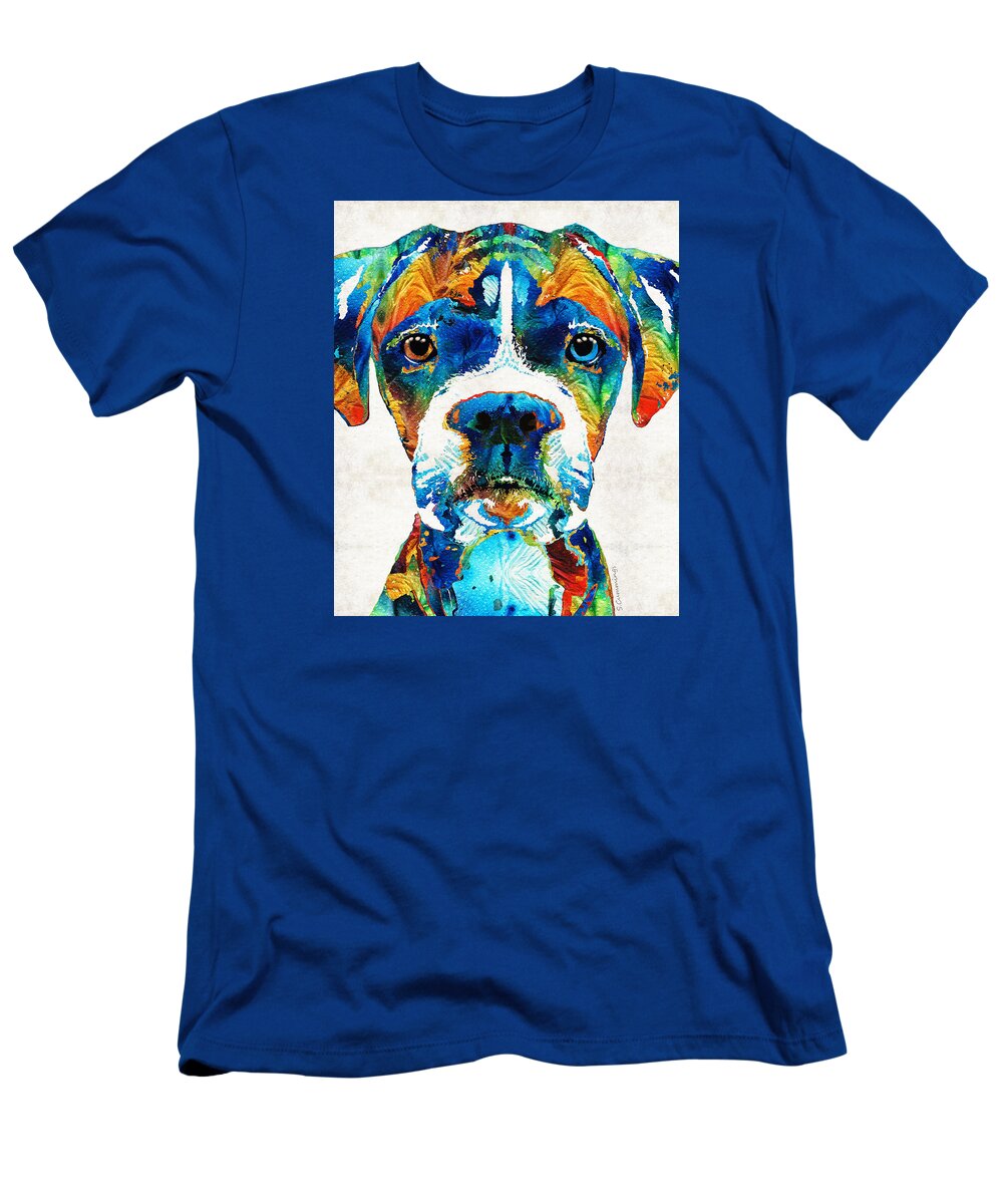Custom Dog Art T-Shirt featuring the painting Custom Boxer Art For Tim by Sharon Cummings