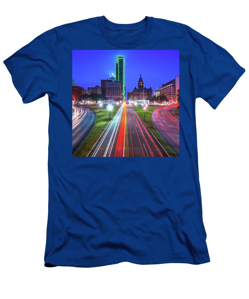 America T-Shirt featuring the photograph Dallas Texas Skyline - Dealey Plaza - Square Format by Gregory Ballos