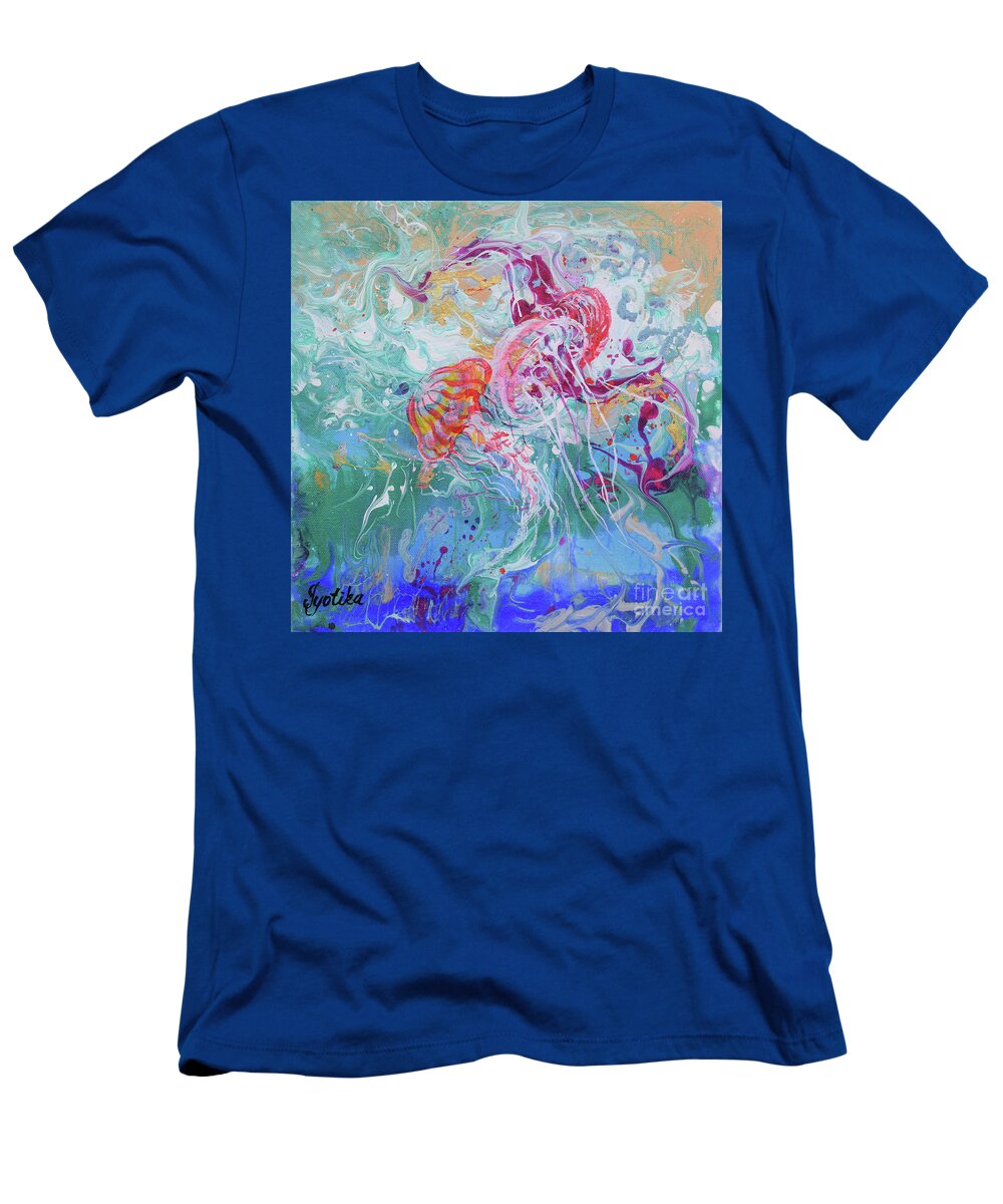 Jellyfish T-Shirt featuring the painting Dancing Jellyfish by Jyotika Shroff