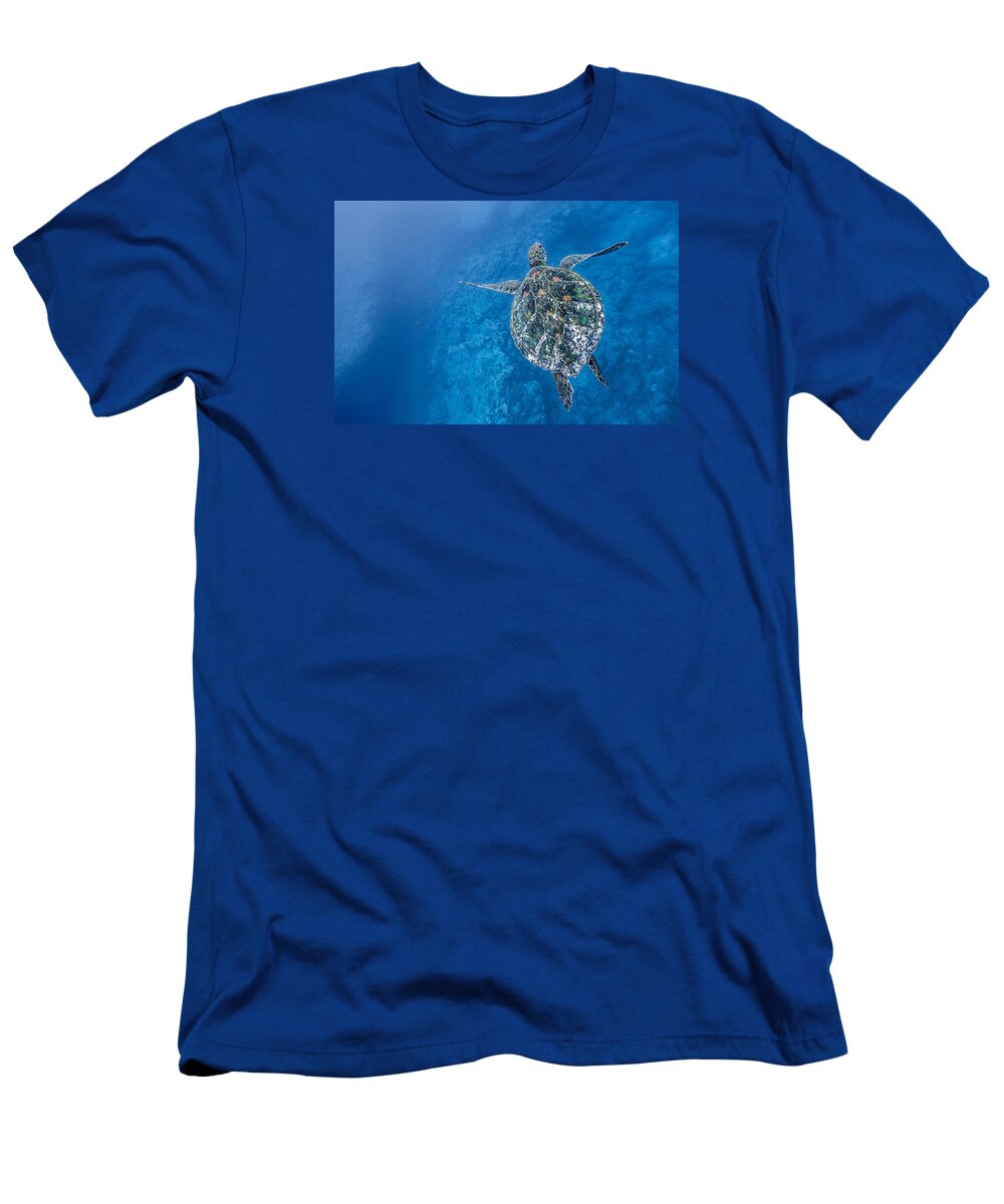 Hawaiian Sea Turtle T-Shirt featuring the photograph Deep Blue Turtle by Leonardo Dale