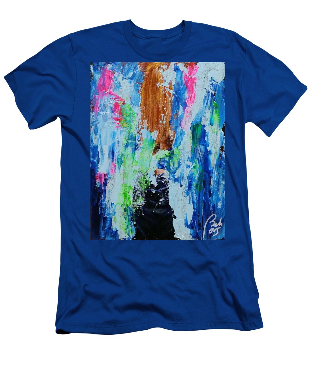 Woman T-Shirt featuring the painting Detritus II Woman back by Bachmors Artist