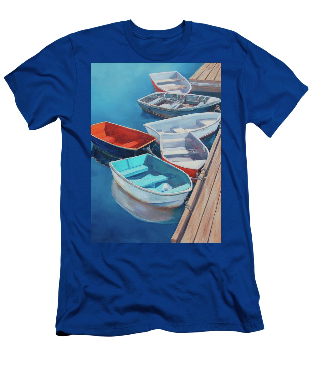 Dinghies T-Shirt featuring the painting Dinghy Chorus Line by Barbara Hageman