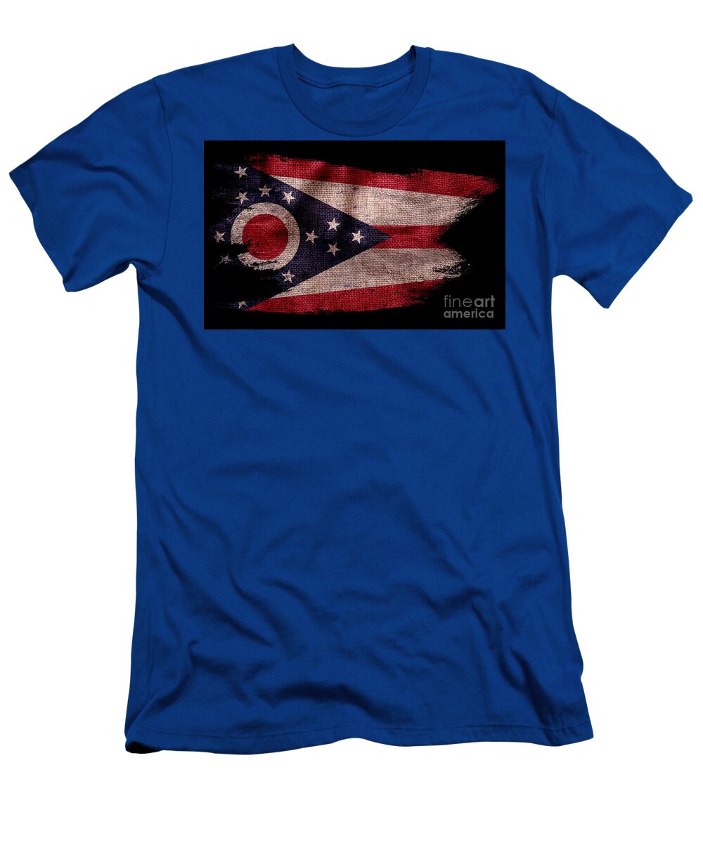 Ohio Flag T-Shirt featuring the photograph Distressed Ohio Flag on Black by Jon Neidert