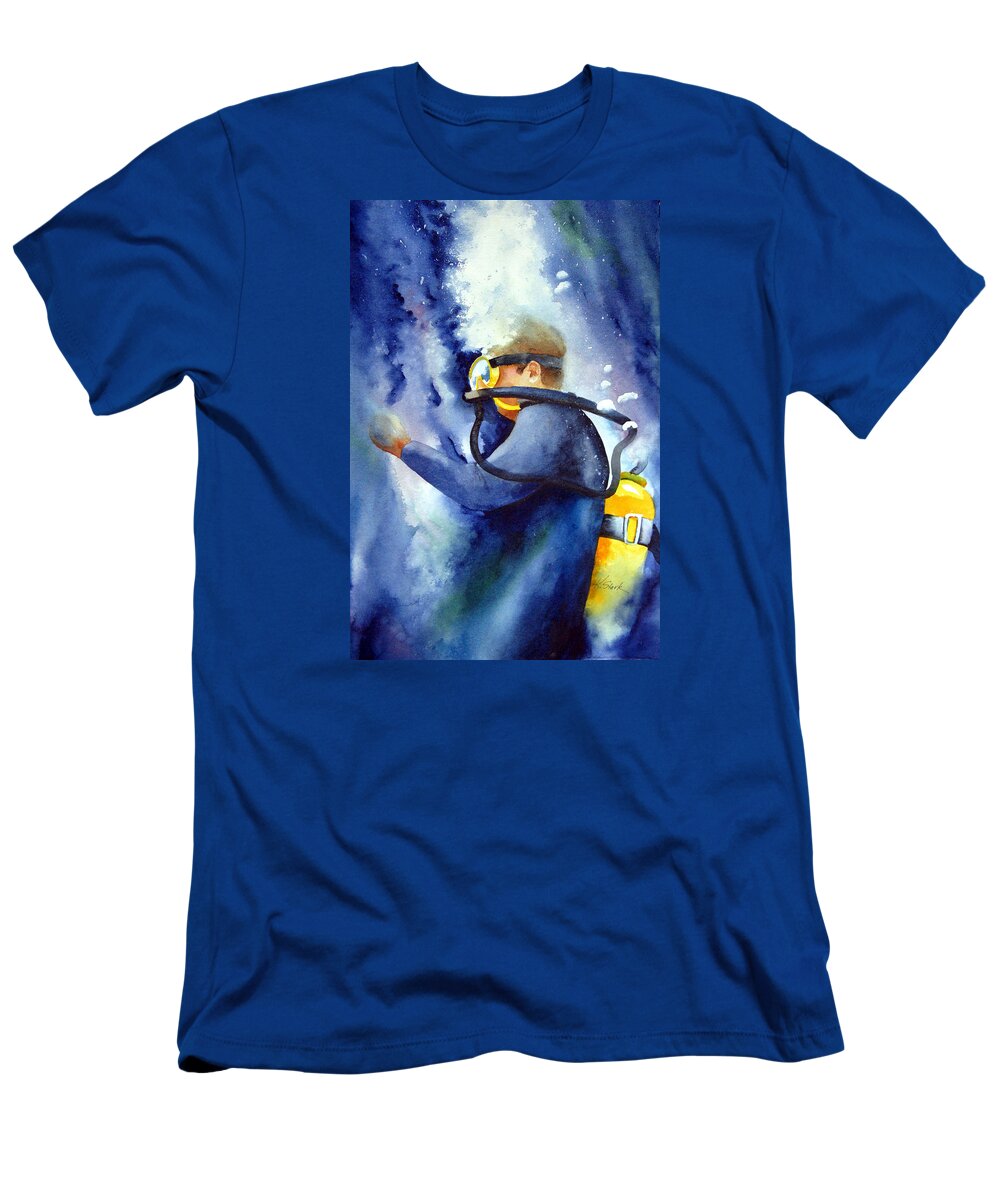 Water T-Shirt featuring the painting Diver by Karen Stark