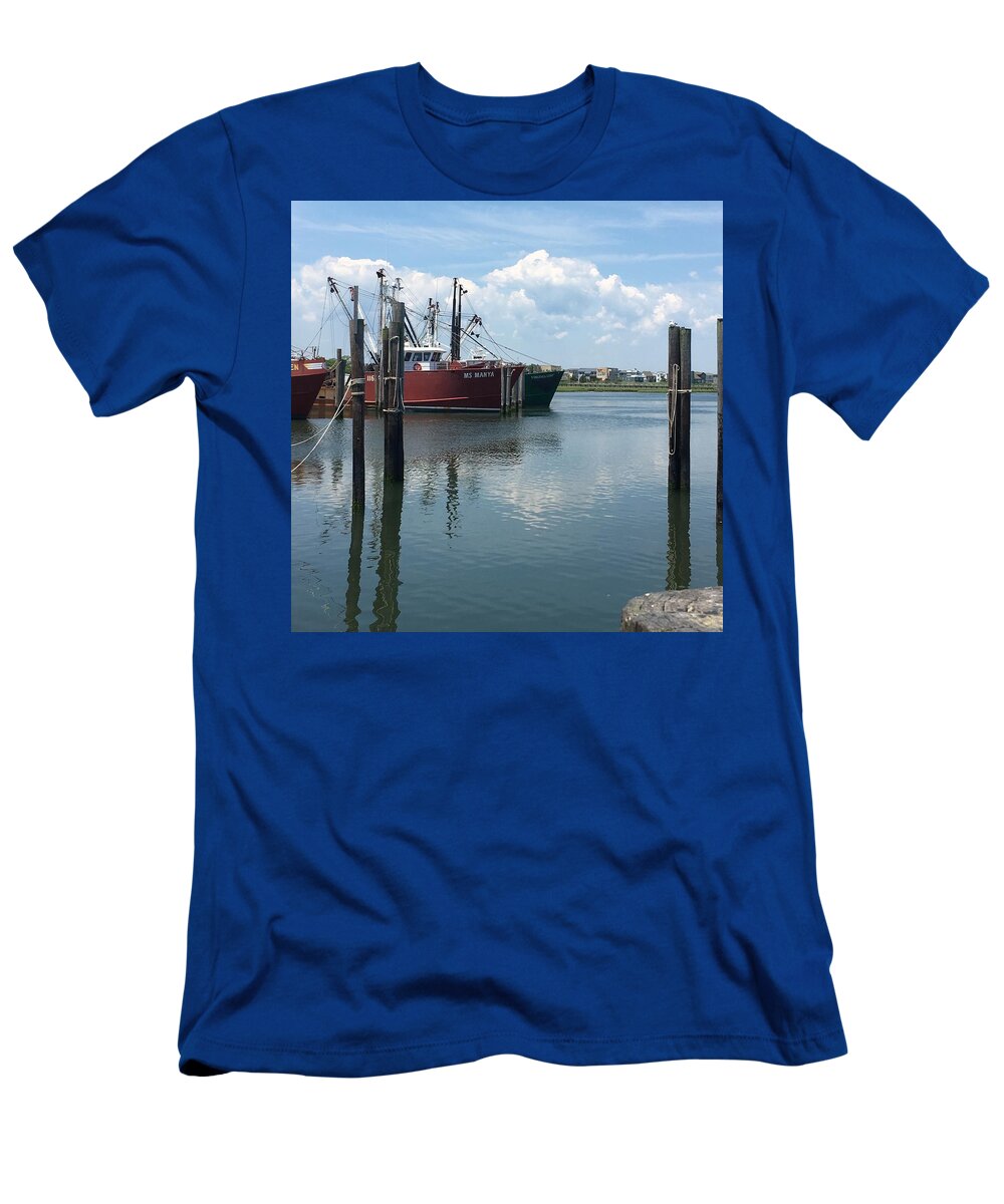 Red Boat T-Shirt featuring the photograph Docked at Barnegat Light by Dottie Visker