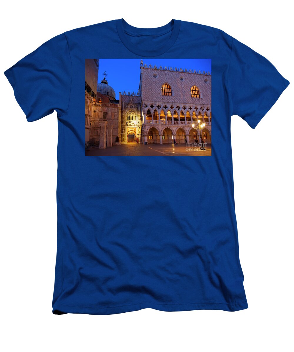 Doge's Palace T-Shirt featuring the photograph Doge's Palace at Night in Venice Italy by Louise Heusinkveld