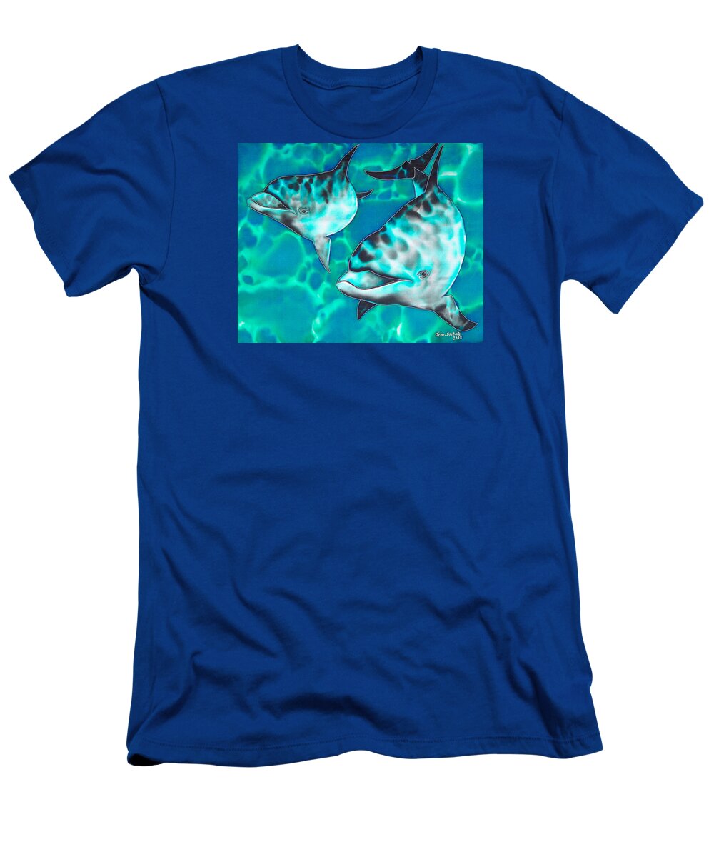 Dolphin Painting T-Shirt featuring the painting Dolphins of Sanne Bay by Daniel Jean-Baptiste