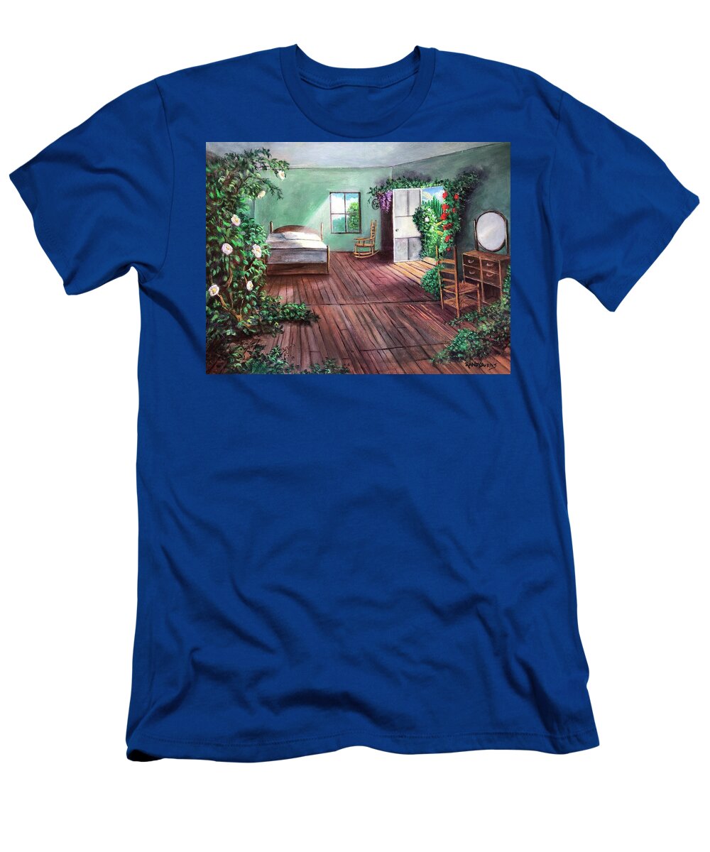 Oz T-Shirt featuring the painting Dorothy's House After the Passage of Time by Rand Burns