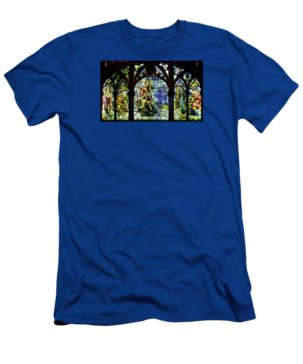 Dossin T-Shirt featuring the photograph Dossin Great Lakes Museum Gothic Room Stained Glass by Anita Hiltz