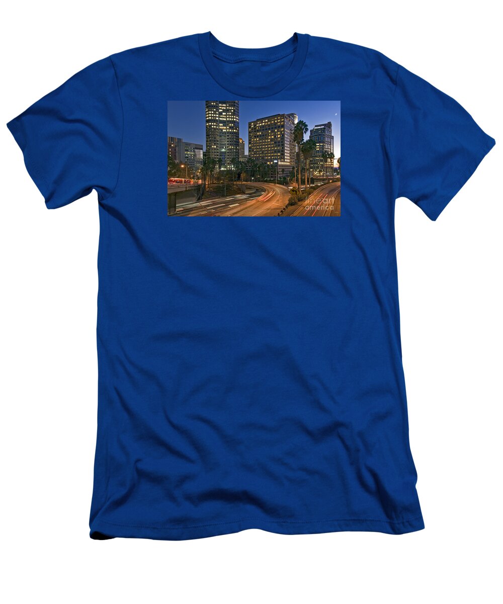 Los Angeles T-Shirt featuring the photograph Downtown Freeway traffic moving by David Zanzinger