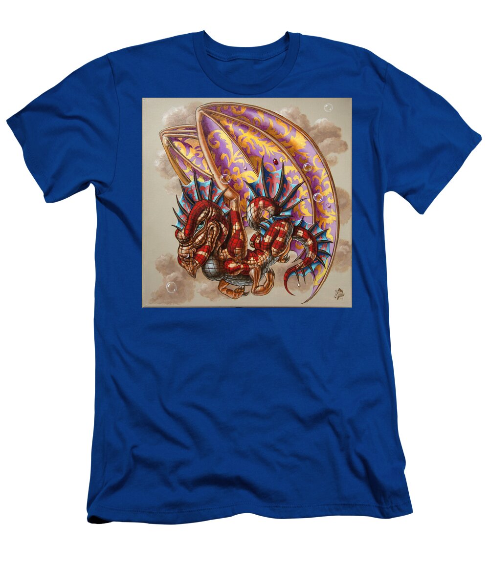 Dragon T-Shirt featuring the painting Dragon and a ladybird by Victor Molev