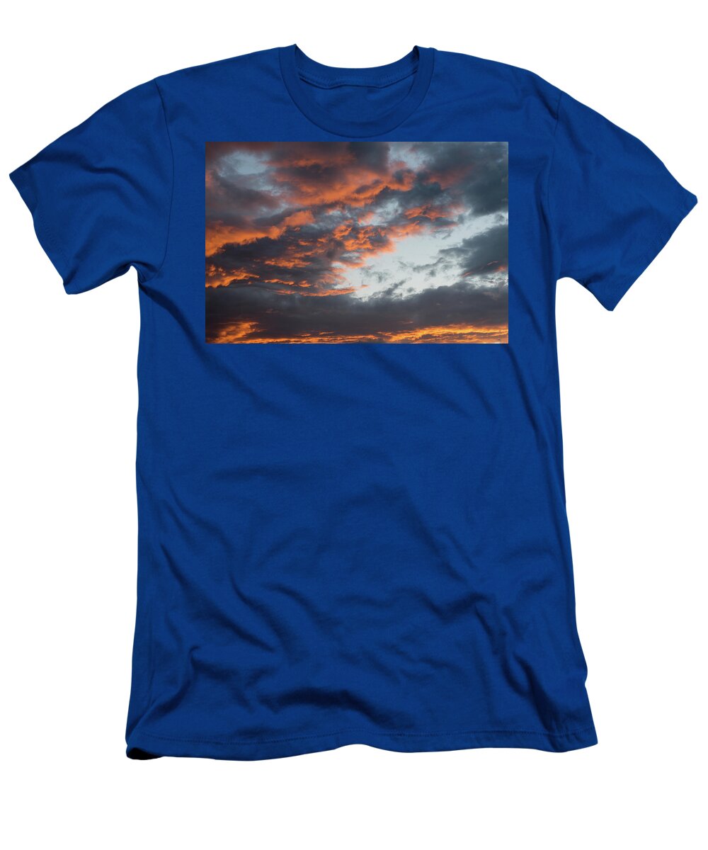 Stormy Clouds T-Shirt featuring the photograph Dramatic sunset sky with orange cloud colors by Michalakis Ppalis