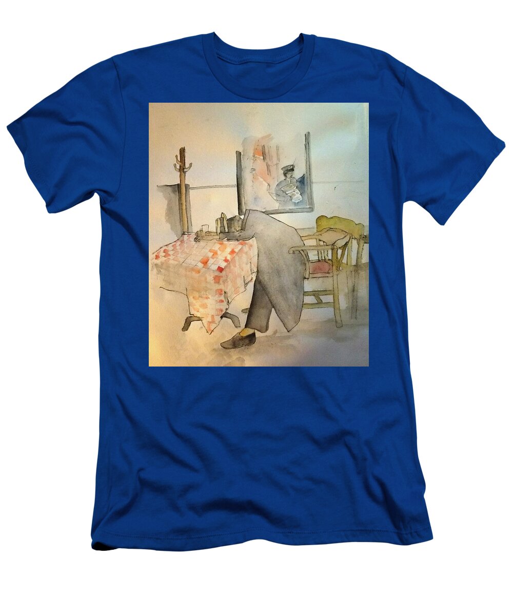 Mobster. Death T-Shirt featuring the painting Ellis island and prohibition album by Debbi Saccomanno Chan