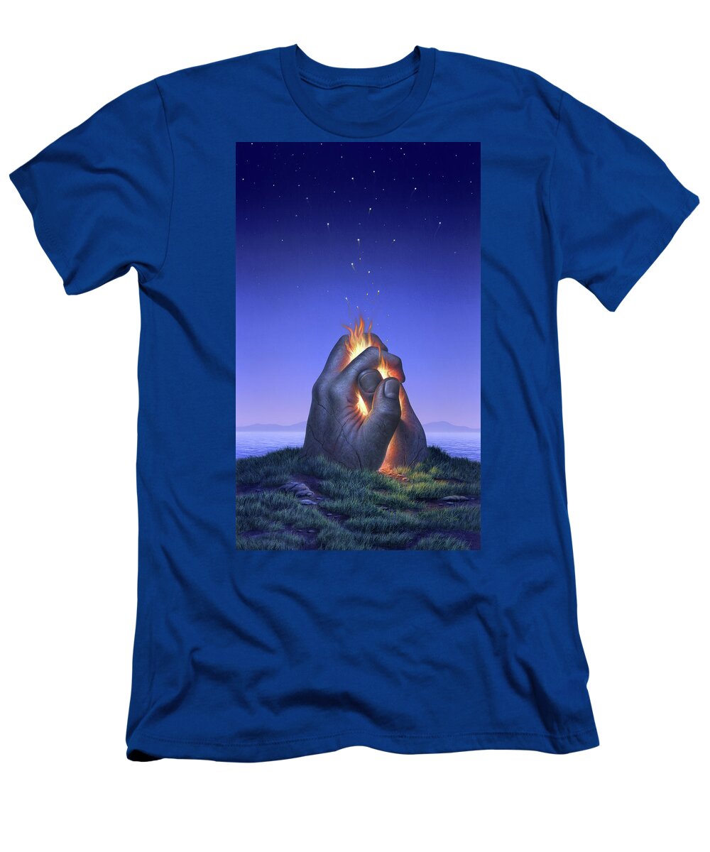 Fire T-Shirt featuring the painting Embers Turn to Stars by Jerry LoFaro
