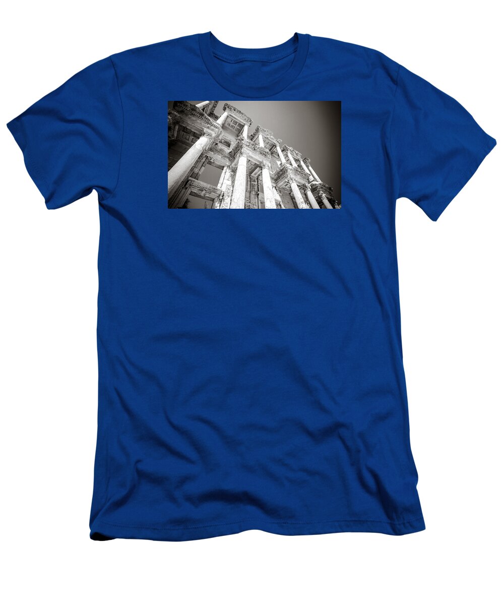 Turkey T-Shirt featuring the photograph Ephesus Library in Black and White by Anthony Doudt