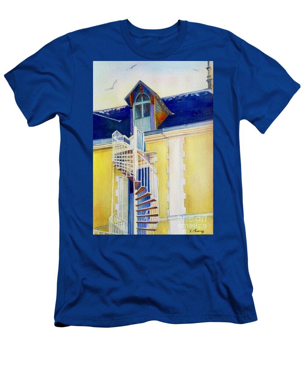Escalier T-Shirt featuring the painting Escalier du Grenier by Francoise Chauray
